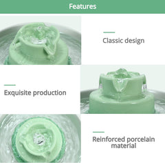 Ceramic Cat Water Fountain, 2.1L/71Oz Cupcake Cat Fountain for Dog and Cat Indoor, 2 Ultra Quiet Pumps (Green)