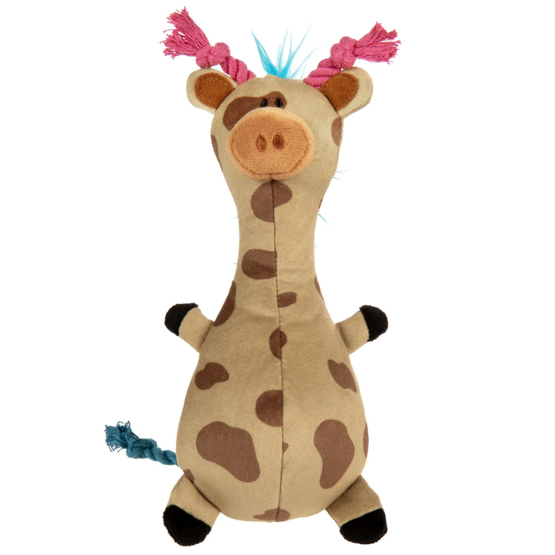 Tough 'N Fun Long Neck Giraffe Plush Squeaky Chew Guard Dog Toy, Tan Small