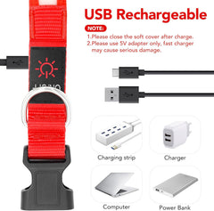 LED Dog Collar, Light up Dog Collar Adjustable USB Rechargeable Super Bright Safety Light Glowing Collars for Dogs(Medium,Red)
