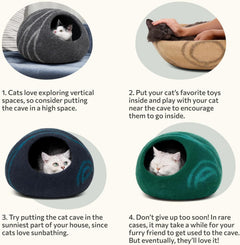 Cat Cave – Premium Felt Cat Bed for Indoor Cats, Handmade Merino Wool (Slate Grey, Large)