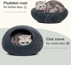 Cat Cave – Premium Felt Cat Bed for Indoor Cats, Handmade Merino Wool (Slate Grey, Large)