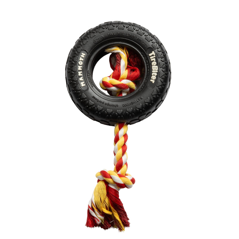 Tirebiter Original Rubber Dog Toy with Cottonblend Assorted Color Rope, Small 6