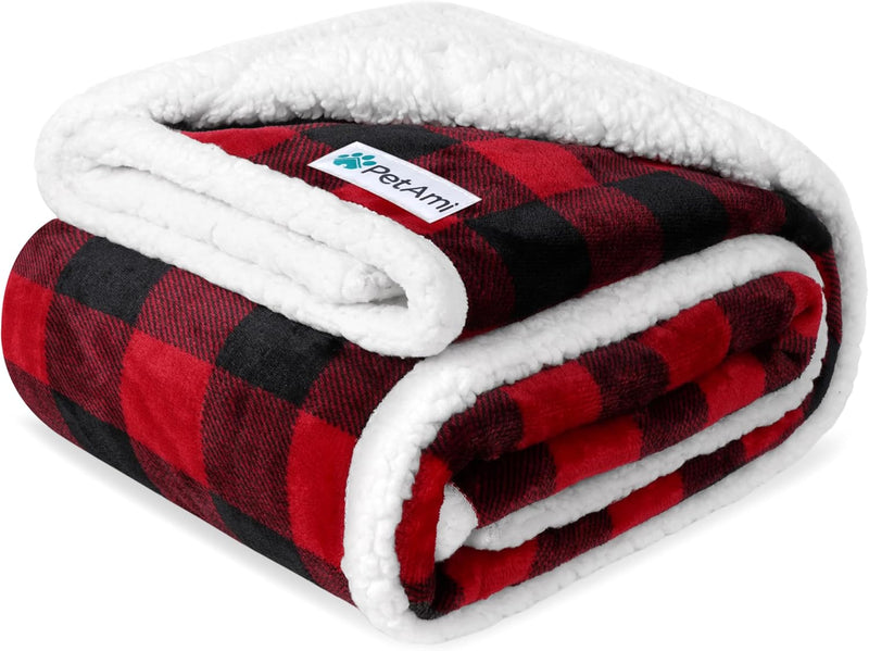 Waterproof Dog Blanket for Couch, Extra Large 80X60, Pee Proof Sherpa Fleece Reversible Pet Throw, Furniture Protector for Bed Sofa Crate Kennel, Soft Washable Cover for Dog Cat, Plaid Red