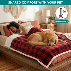 Waterproof Dog Blanket for Couch, Extra Large 80X60, Pee Proof Sherpa Fleece Reversible Pet Throw, Furniture Protector for Bed Sofa Crate Kennel, Soft Washable Cover for Dog Cat, Plaid Red