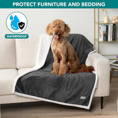 Waterproof Dog Blanket for Couch, Pee Proof Fleece Reversible Pet Throw, Furniture Protector for Bed Sofa Kennel, Soft Washable Cover for Small Medium Dog Puppy Cat, 29X40 Grey